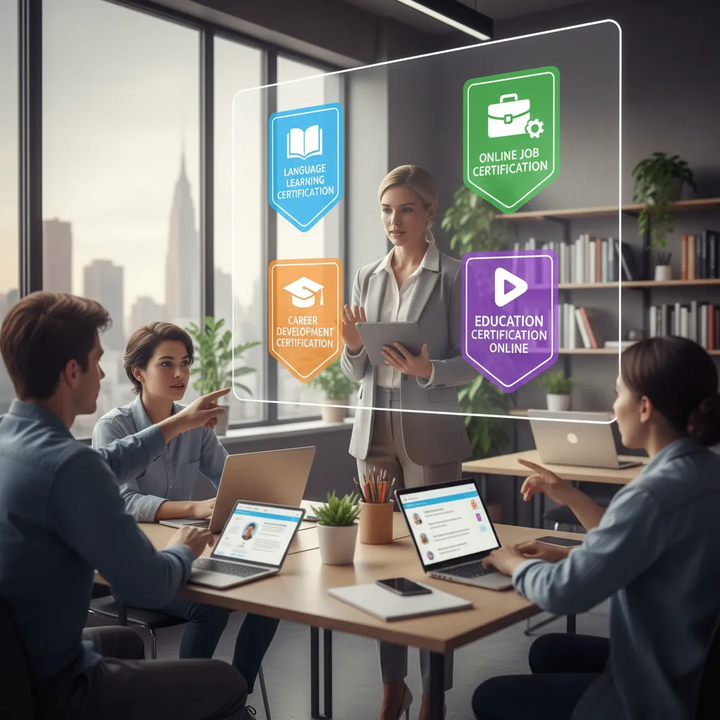 A modern classroom setting showing a teacher using a tablet to interact with students, symbolizing the blend of traditional teaching and modern certification skills.