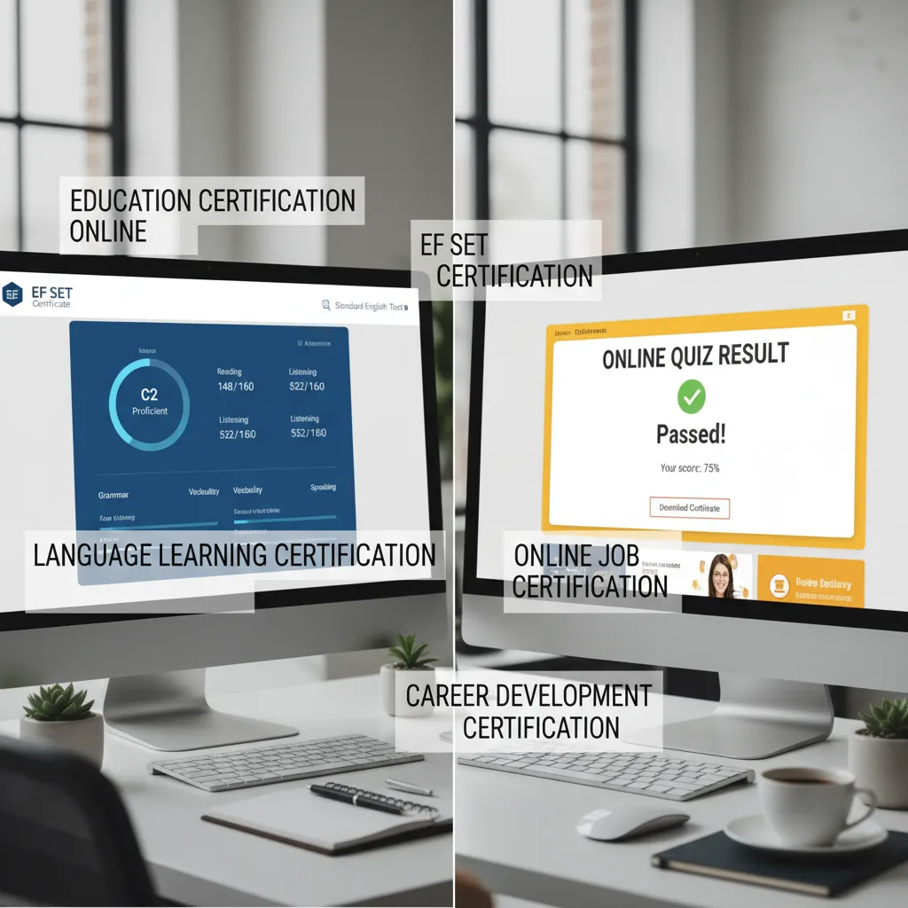 A screenshot comparison of the EF SET result dashboard versus a generic "quiz" result, highlighting the detailed breakdown of the EF SET.