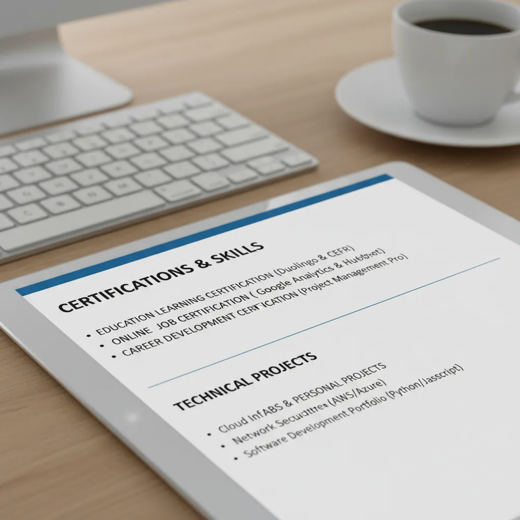 Screenshot of a resume template highlighting the "Technical Projects" section where Home Labs are listed as job experience