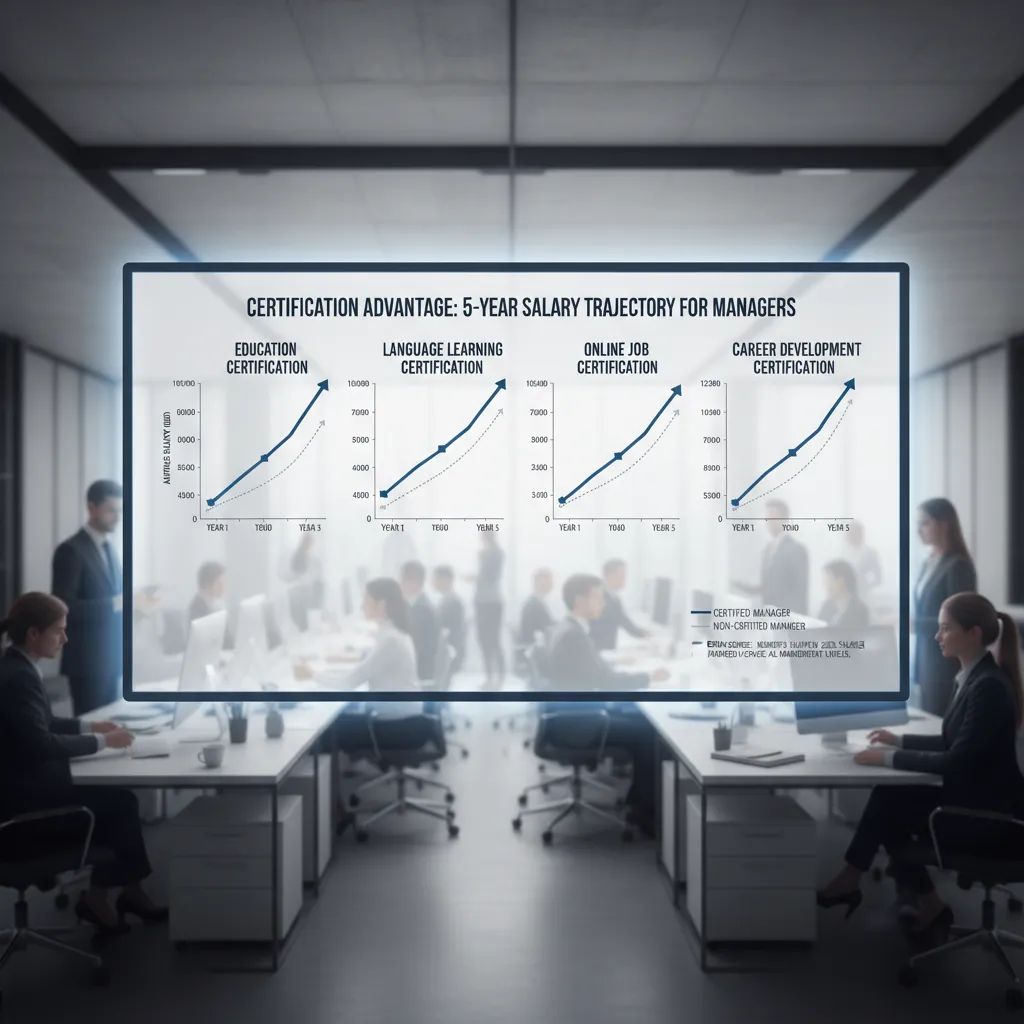 A professional comparison chart showing the salary trajectory of certified vs. non-certified managers over 5 years