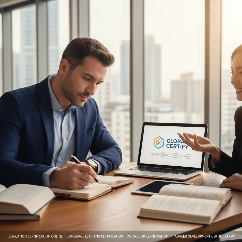 Close-up of a professional taking notes during an executive presence coaching session, with a blurred background of a modern glass-walled office.
