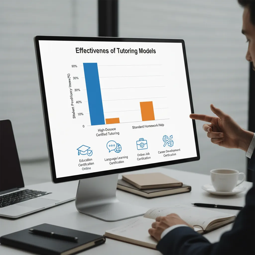 Bar chart visualization showing the "Effectiveness of Tutoring Models" comparing High-Dosage Certified Tutoring vs. Standard Homework Help